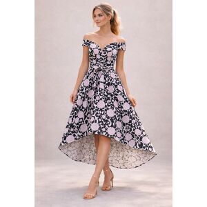 ASOS Floral Bardot Dip Back Midi High Low Prom Dress 4